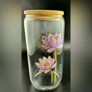 July Larkspur glass tumbler  with bamboo sealed lid. 16oz